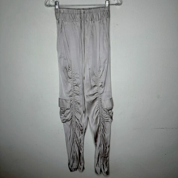 Manning Cartel Off-Duty Metallic Taupe Ruched Satin Drawstring Pocket Jogger 2 - Picture 3 of 15